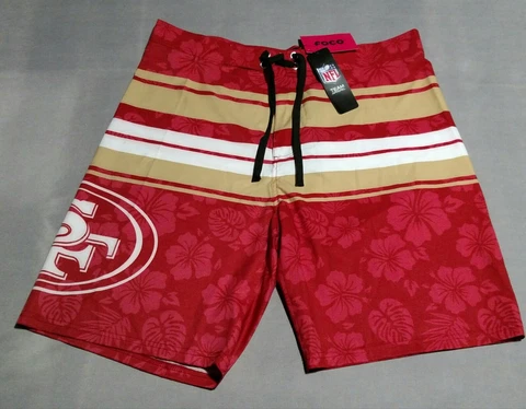 NEW ~ Men's FOCO NFL San Francisco 49ers Hibiscus Boardshorts Board Shorts LARGE Cover