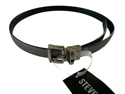 Nuevo con etiquetas Cinturón Steve Madden Mujer Mediano Negro Plateado Metálico Imitación Cuero #3457 Foto 1 de 4