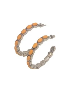 Womens Hoop Earrings Yellow Beads Western Fashion Jewelry 1.5" - Picture 1 of 3