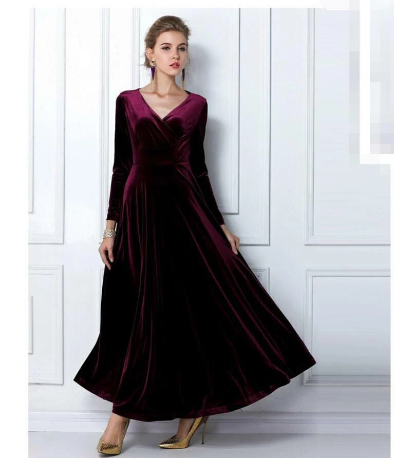 Samt Maxikleid Abendkleid Business Kleid Ballkleid viele Farben BC780 - Bild 1 von 1