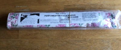 Vintage Rose Scented Drawer Liner Paper Roll by Cadie Pink White Floral Flowers - Image 1 of 4