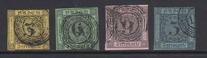 Baden Sc 2, 3, 4, 8 used. 1851-58 issues, 4 different, 3kr blue with small thin - Picture 1 of 2