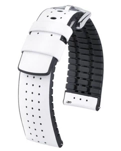 Genuine Hirsch TIGER WHITE Leather / Rubber Strap Band 24mm - Picture 1 of 4