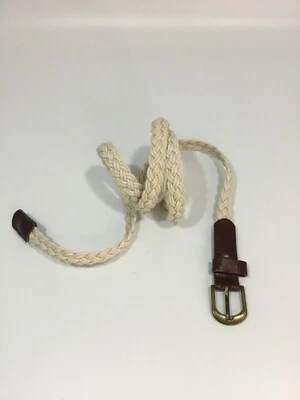 Thin Woven Braided Belt Off white Ivory Brown - Image 1 of 4