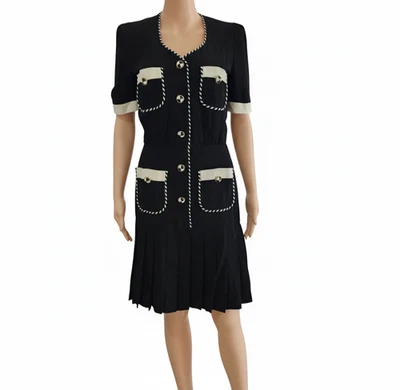 Vintage Escada by Margaretha Ley Dress Black and White Leather Buttons Womens 34 - Image 1 of 4