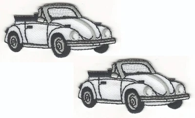 Convertible Car Iron On Patch 2x Embroidered Retro White Classic Bug (2 1/2" in) - Image 1 of 2
