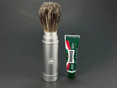 Cepillo de afeitar de viaje 100 % tejón tamaño completo + juego de tubo de crema de afeitar de viaje Proraso Foto 1 de 4
