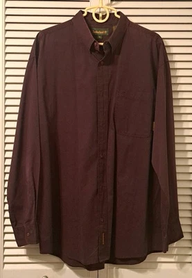 TIMBERLAND Long Sleeve Burgundy Button Down Men's Shirt ~ Size XL ~ X Large  - Image 1 of 4