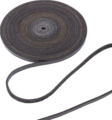 Tiras de encaje de cuero genuino plano negro de 5,5 yardas y 5 mm Fu Foto 1 de 4