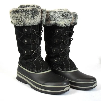 Botas de invierno Khombu Ellie para mujer aisladas negras con cordones piel sintética cálidas talla 9 Foto 1 de 4