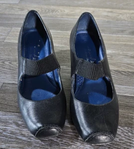 Contesa by Italian Shoemakers Womens 5M Black Leather Mary Jane Heels - Picture 1 of 12