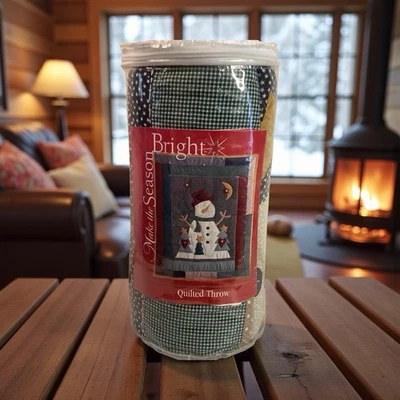 VTG Quilted Snowman Patchwork Throw 50x60 Winter Holiday Country Farmhouse New - Image 1 of 4