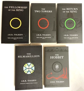 Lord of the Rings/Hobbit/Silmarillion Tolkien UK & USA Black Edition 5 Books Lot - Foto 1 di 17