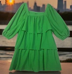 Who What Wear grünes gesmoktes Kleid mit Gingham-Muster und eckigem Ausschnitt Größe XL fließend Boho - Bild 1 von 12