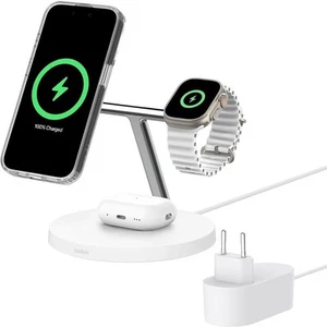 Drahtloses Ladegerät Qi2 15W +PSU für iPhone/Pods/Watch für MagSafe Belkin Weiß - Zdjęcie 1 z 15