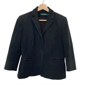 Ralph Lauren Women 8 Blazer Cotton Stretch Black Jacket Academia Preppy OldMoney - Picture 1 of 14