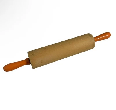 Vintage Wooden Rolling Pin Orange Handles Farmhouse  - Image 1 of 3