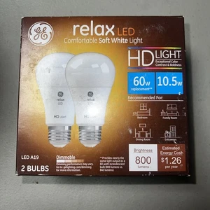 2 pk GE Relax soft white HD 60W Replacement LED Light Bulbs General Purpose A19 - Picture 1 of 5