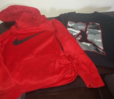 Nike Dri Fit Boys Hoodie 5/Small  & Air Jordan T Shirt Age 5-6 YRS(M) Black Red - Image 1 of 4
