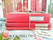 Pink Book Stack. THREE Antique French Pink Books. Decorative Pink Books & Keys.