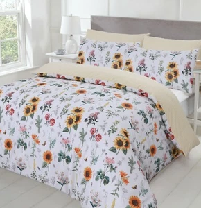 NightComfort Sunflower Botanical Print Polycotton Duvet Cover with Pillowcase - Picture 1 of 5