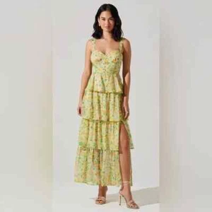 ASTR The Label NWT Womens Large Yellow Fairy Midsummer Floral Tiered Maxi Dress - Picture 1 of 10