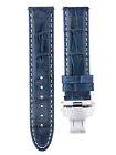 22Mm Premium Leather Watch Strap Band For Tissot Prc200 Deploy Clasp Blue Ws
