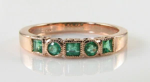 9K 9CT ROSE GOLD COLOMBIAN EMERALD ART DECO ETERNITY BAND ART DECO INS RING - Picture 1 of 6