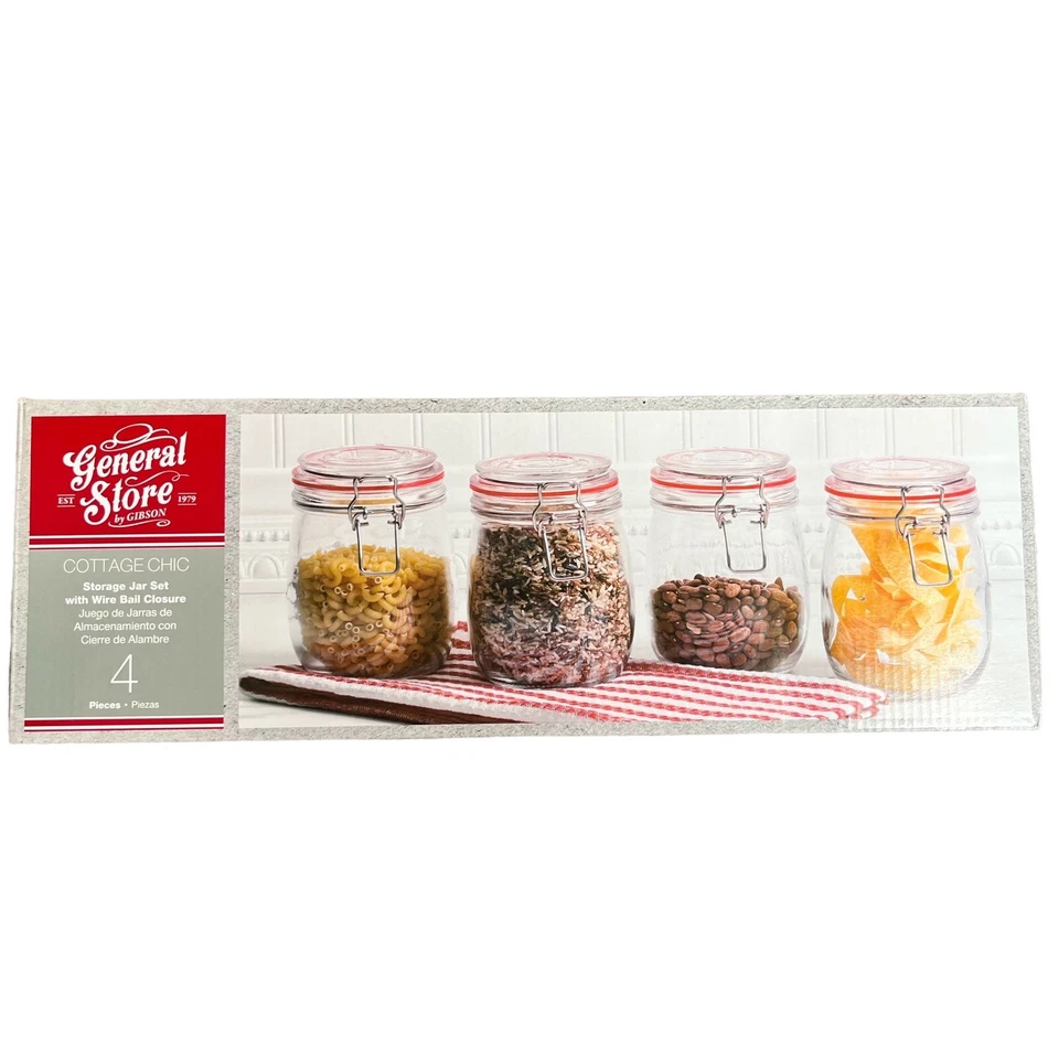 Juego de tarros de 4 piezas Gibson General Store 22 OZ transparente granja cabaña elegante Foto 1 de 4