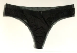 Victoria's Secret schwarzer Tanga Höschen Größe L einfarbig Netzbesatz Teeblatteinsatz - Bild 1 von 12