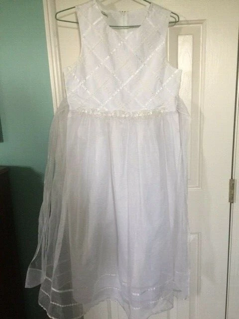 Girl's Formal/Dressy Occasion Dress Size 14 Bonnie Jean, White Communion/Wedding - Image 1 of 3