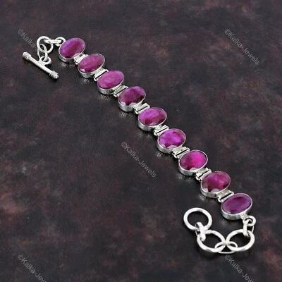 Regalo Para Mujer Pulsera Ajustable Cadena Plata 925 Natural Cachemira Rubí Foto 1 de 4