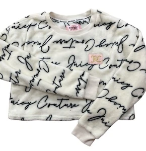 Juicy Couture Sleepwear Fleece Crop Pajama Top Womens Medium White Spellout - Picture 1 of 10
