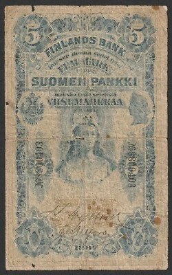 Finlandia 5 Markkaa Kullassa P-2(2) signo.: Wegelius & Ahlfors (1897) "En muy buen estado" Foto 1 de 2