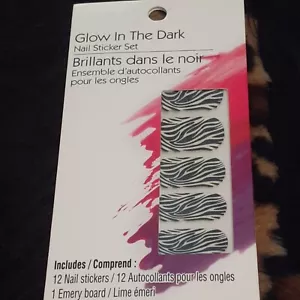 Glow In The Dark Zebra Print Nail Sticker Set 12ct - Picture 1 of 4