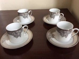 Fine Porcelain 24 pc Espresso Cup & Saucer Set. White & 24 Ct White Gold. NIB - Picture 1 of 12