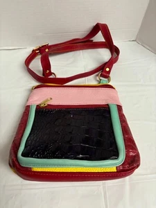 Bolso Bandolera Bolso Mensajero Elie Multicolor Cuero 8 "x 8" IMPRESIONANTE USADO EN EXCELENTE ESTADO - Imagen 1 de 10