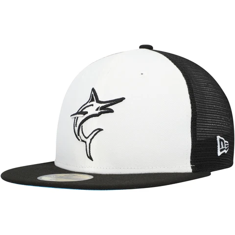 Men's New Era White/Black Miami Marlins 2023 On-Field Batting Practice 59FIFTY Cover