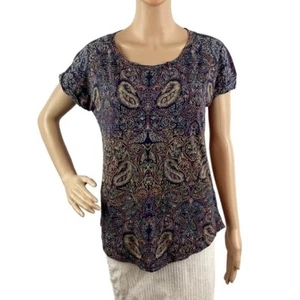 Camiseta Lucky Brand Paisley Espalda Dividida Talla S Azul Marino Multicolor Manga Corta - Imagen 1 de 7