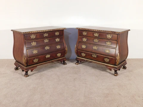 Pair Large CENTURY Furniture Chinese Chippendale Mahogany Bombe Chests Cover