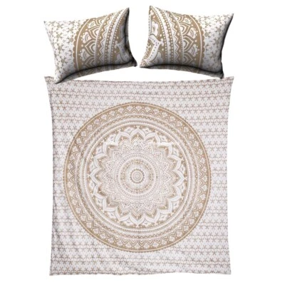 Ethnic Indian Floral Quilt Duvet Cover Gold Mandala Comforter Set Double Size - Image 1 of 4