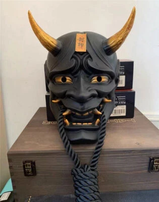 Japanese Hannya Devil Demon Oni Samurai Prajna Cosplay Black Mask Halloween Prop - Image 1 of 4