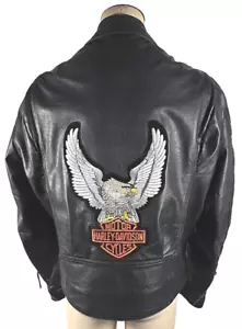 Vintage - hergestellt in den USA - Harley Davidson Eagle Herren schwarz Leder Motorrad Jacke XL - Bild 1 von 10