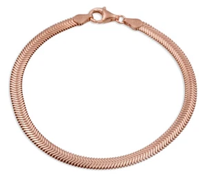 925 ECHT SILBER, ROTGOLD PL*** Armband Schlangenkette flach vergoldet 17-18-19cm - Picture 1 of 3