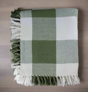 Primitive Farmhouse Buffalo Check Sage Green Afghan Throw 50" x 60" - Picture 1 of 4