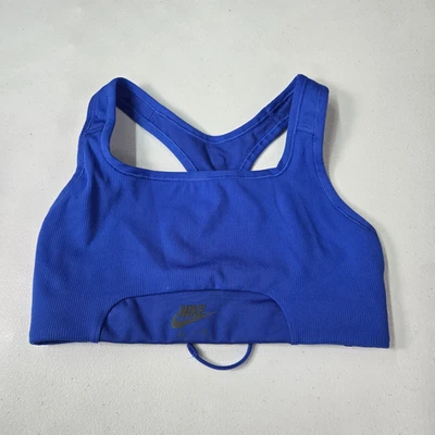 Nike Women Sports Bra Small Blue Swoosh Wireless Racerback Pullover - Image 1 of 4