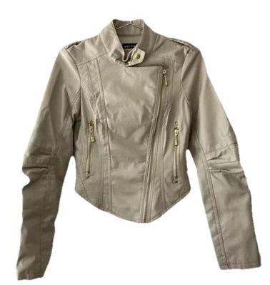 Chaqueta de cuero sintético para mujer Wet Seal color tostado talla grande-SE ADAPTA COMO MEDIANA-punk motero Foto 1 de 4