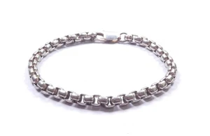Pulsera de eslabones cuadrados redondeados de plata de ley 925 con cierre de langosta de 8 pulgadas - Imagen 1 de 8