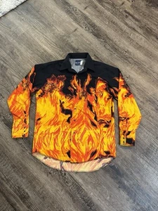 Vintage Wrangler Shirt Mens M Western Brushpopper Flame Rodeo Pearl Snap Cowboy - Picture 1 of 11