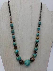Collar Hecho a Mano Compuesto Turquesa Ojo de Tigre Cuentas Macramé Piedra Genuina - Imagen 1 de 4
